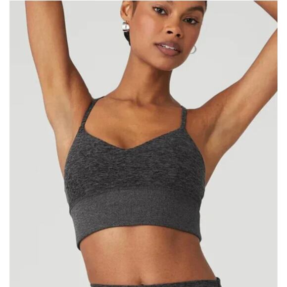 Alo Alosoft Lavish Bra in Dark Heather Gray Size Medium - Picture 1 of 3